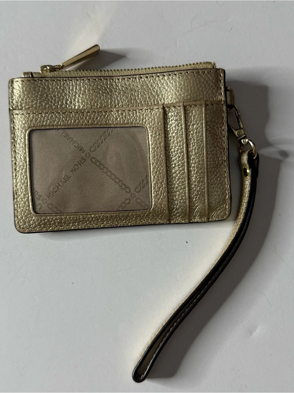 Michael Kors Gold Leather Wristlet Card Case with Strap